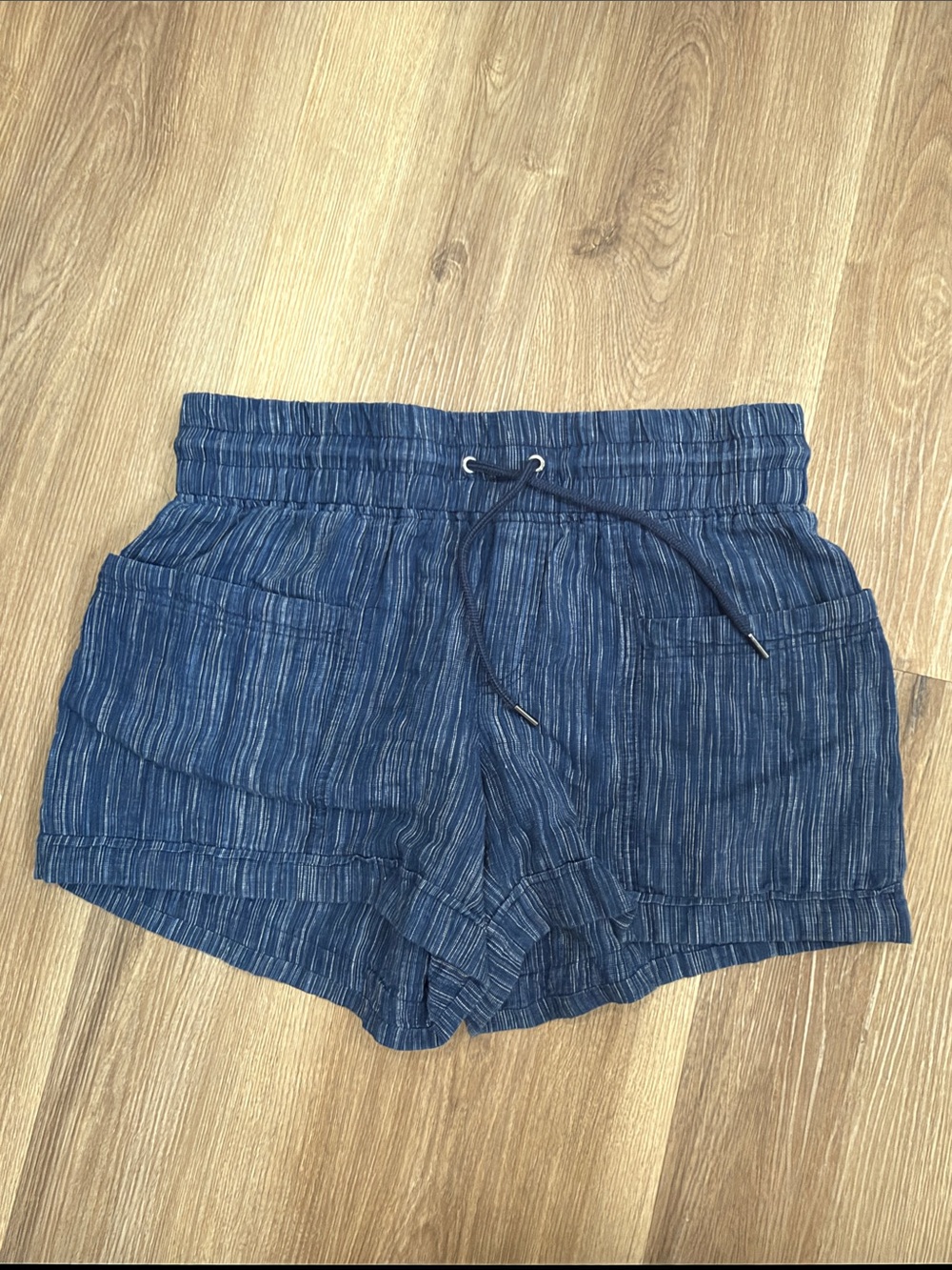 Athleta Cabo Blue 100% Linen Textured Drawstring Shorts Size 0 and 8 - Picture 2 of 11